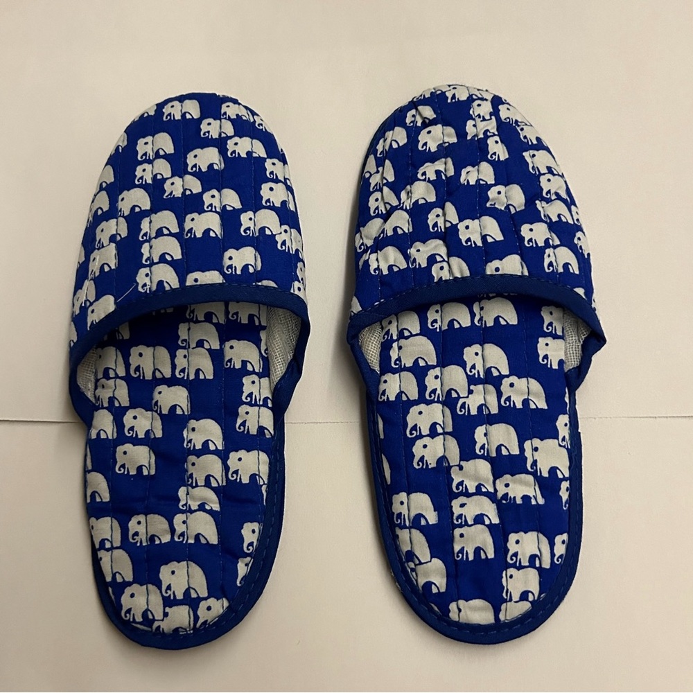 New Thai Cotton Blue Elephant Slippers Girl's  size Large Thailand Hand Crafted